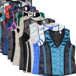 Men's Body Shapers Men's Corset Tight Tops Male Corset Vest Flat Abdominal Fat Waist Girdle Push Up Body Shaper With Bones Tank Tops Costume 231213