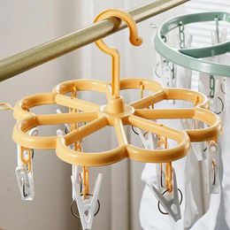 Hangers Wind Proof Hook For Sock 12 Clips Drying Laundry Airer Hanger Underwear Socks Holder 360 Rotation Balcony Dormitory