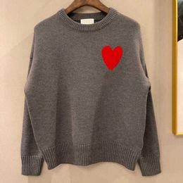 Amis Sweater Fashion Amisweater Paris Cardigan Mens Women Designer Knitted Shirts High Street Printed a Heart Pattern Round Neck Knitwear Men Am i Jumper Dp0z