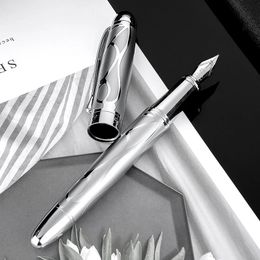 Fountain Pens HongDian Printing Stainless Steel Pen Fine Nib Retro Silver Student Office Practice Supply Writing Stationery Gift 231213