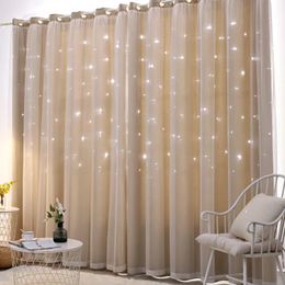 Curtain Double Layer Blackout Hollow Starry Star Curtains in the living room Lace Shade Curtain Tulle Cloth for Home Living Room Decor 231213