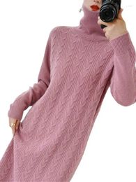 Women's Sweaters 2023 Fashion Korean Autumn Winter High-Neck Wool Cashmere Dress Women Thicken Over The Knee Long Skirt Sweater Knit Warm