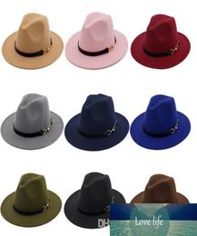 New Fashion TOP hats for men women Elegant fashion Solid felt Fedora Hat Band Wide Flat Brim Jazz Hats Stylish Trilby Panama Cap9876395