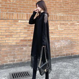 Casual Dresses 2023 Female Autumn And Winter Plus Size Long Knitted Dress Lace Strapless Stitching Black Base Skirt
