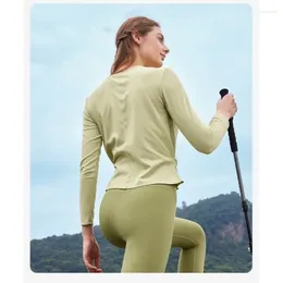 Active Shirts AL0Zen Nude Yoga Wear Women's Long Sleeve Exclusive Trendy Waist Sports Quick-Drying T-Shirt Slim And Sexy Fitness Top