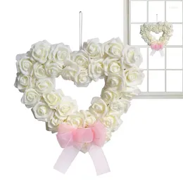 Decorative Flowers Artificial Heart Shaped Red Rose Garland DIY Wedding Home Living Room Party Pendant Fake Floral Wall Decoration