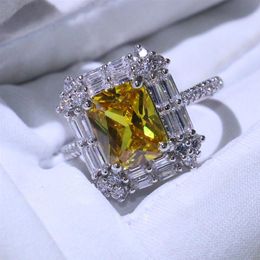 Victoria Wieck Stunning Handmade Luxury Jewellery 925 Sterling Silver T Princess Cut Gold Topaz CZ Diamond Women Wedding Band Ring F242p