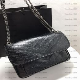 2 Size Niki Bag Oil wax wrinkled Cowskin Handbag Evening Bags Leather shoulder bags chain purse fashion clutch lady cowhide handba2047