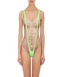 Printed Funny Borat One Piece Swimsuit Women Sexy Chest Hair Bathing Suit Summer Swimwear Joke Bather Noveltybeachwear1568468