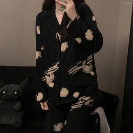 Women's Sleepwear 2-piece Set Of Autumn And Winter Pyjamas Loose Cardigan Print High-end Feel Simple Home Wear