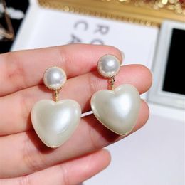 new ins fashion luxury designer cute lovely sweet heart pearl pendant dangle chandelier stud earrings for woman girls s925 silver 289L