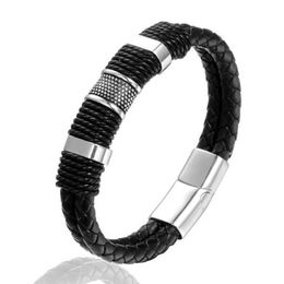 2021 European and American New Punk Black Brown light brown Braid Leather Bracelets for Men Cool Stainls Steel Bracelets mens301V6314953