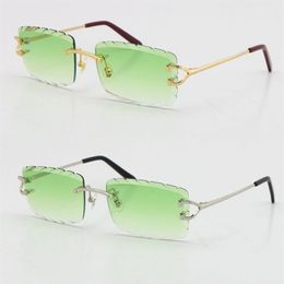 2021 Metal Style Rimless diamond Cut Carved lens Square Sunglasses C Decoration Fashion male and female 18K Gold With box Sun Glas231G