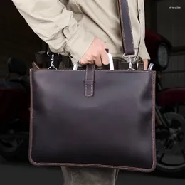 Briefcases Retro Men's Briefcase Portable Genuine Leather 13.5'' Laptop Male Messenger Business Shoulder Handbag Crossbody Bags