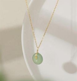 Wholale S925 gold plated sterling sier round jade pendant choker necklace25801584173