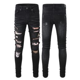 Ripped Jeans For Man Denim Mens Skinny Biker Slim Knee Ripped Distressed Regular Motorcycle Fit Street Solid Black Colour Trendy Long Straigh