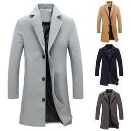 Men's Jackets Autumn Winter Fashion Woollen Coats Solid Colour Single Breasted Lapel Long Coat Jacket Male Casual Overcoat Plus Size