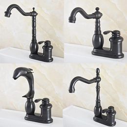 Bathroom Sink Faucets Black Oil Rubbed Bronze Swivel Spout Two Holes Basin Kitchen Vanity 4" Centerset Lavatory Faucet Mixer Tap