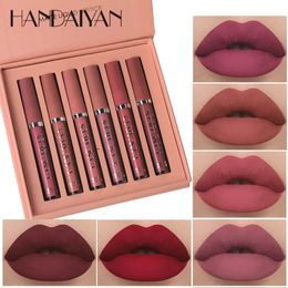 Lipstick Handaiyan Lipstick 46712 ColorSet Liquid Matte Velvet Lip Stick Gloss Makeup Nude Lipglosses Waterproof Natural Moisturiser 231214