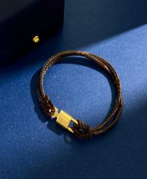 Mens Bracelcet Designer Black Leather Bracelets Titanium Steel Pendant Gold Lock Bangle Length 19cm Women Brand Luxury Jewelry Wit7414816