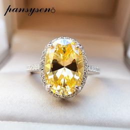 Band Rings PANSYSEN 100 925 Sterling Silver Oval Cut Citrine Simulated Diamonds Ring Women Wedding Party Fine Jewelry Wholesale 231212