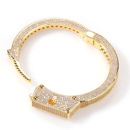 Hip Hop Jewellery Punk Handcuff Bracelet Bracelets 18KT Gold Filled Iced Micro Pave Cubic Zirconia Jewellery Gift Accessories Bracelet2645