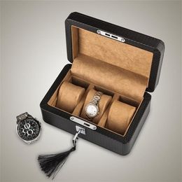 3 Slots Leather Watch Box Case Black Mechanical Watch Organiser With Lock Women Jewellery Storage Holder Gift Case T200523256q