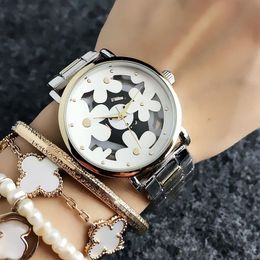 Fashion M Flower Hollow dial design Brand Watches women's Girl style Metal steel band Quartz Wrist Watch M733139