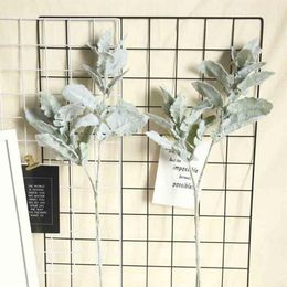 Artificial flowers high quality Flocked Silver Leaf Chrysanthemum Silk Lambs Ear Leaf Spray Greenery for Home Decor Wedding256D