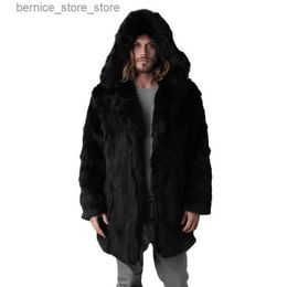 Men's Fur Faux Fur Men Fur Coat Imitation Fur Long Hooded Overcoat Winter Warm Casual Wool Jacket Plus Size S-6XL Q231212