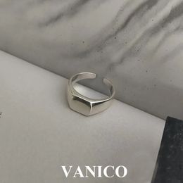 Wedding Rings Classical Simple Plain Square Signet Ring 925 Sterling Silver Minimalist Simple Flat Top Polished Open Adjustable Ring for Women 231214