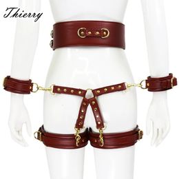 Adult Toys Thierry SM Bondage Set Include Waistband Wrist Thigh Cuffs Cross Buckle Adult Games Restraints Handcuffs Leg Cuff Sex Toys 231214