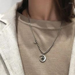 Pendant Necklaces ANENJERY Korean Style Vintage Moon Star Charm Necklace For Women Clavicle Chain Thai Silver Birthday Gifts