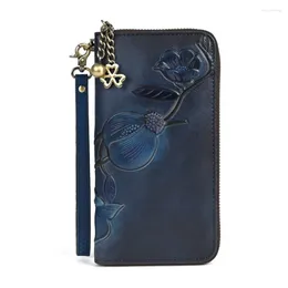 Wallets Chinese Style Real Leather Long Men Women Purse Clutch Cow Wrist Wallet Business Unisex Cellphone Money Coin Bag