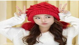 Winter Pompom Rabbit Fur Hats For Women Ladies Ear Protection Knitted Beanie Cap Thick Warm Ski Bonnet Hat2390648