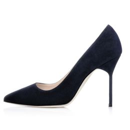 Famous Brand Women Sandals Pumps BB 105 mm Navy Light Grey Suede Pointed Toes Italy Classic Shallow Mouth Simple Designer Trendy Stiletto High Heels Sandal Box EU 35-43