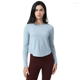 Active Shirts "AL0Zen Yoga Wear Women's Running Crew Neck Loose Cover-up T-shirt Fitness Sports Top Long Sleeve Comfortable And Stylish