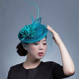 Women Chic Fascinator Hat Cocktail Wedding Party Church Headpiece kentucky Headwear Feather Hair Accessories Sinamay Fascinators 2227k