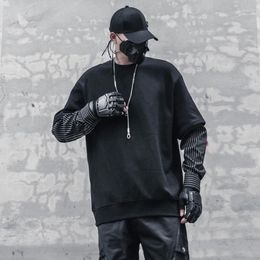 Men's Tracksuits Fall Crew Neck Pullover Dark Techwear Women Striped Sleeves Avant-Garde Style Patchwork Hoodie Men