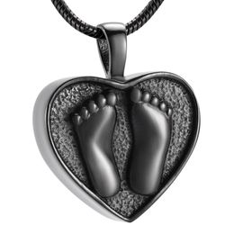 IJD10002 Black Color Human Foot Engraving Heart Cremation Pendant Hold Loved Ones Ashes Stainless Steel Jewelry Funeral Casket208a