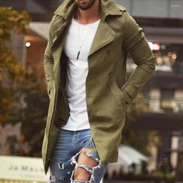 Men's Jackets Men Trench Coat Casual Jacket Slim Fit Mid Length Lapel With Plus Size Pockets Windproof Buttons For Autumn