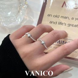 Wedding Rings Y2k Style Beaded Elastic Ring Sterling Silver Classical Simple Plain Heart Ball Beaded Stacking Ring for Women Korean Jewelry 231214