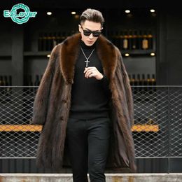 Men's Fur Faux Fur 5XL Luxury Gentleman Mink Fur Trench Coats For Mens Elegant Streetwear Long Jackets With Fur Soft Warm Party Club Overcoats 2023 Q231212