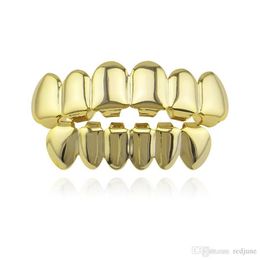 Hip Hop Gold Teeth Grillz Top & Bottom Grills Dental Mouth Punk Teeth Caps Cosplay Party Tooth Rapper Jewellery Gift 205p