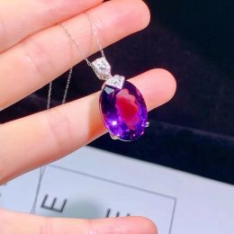 Pure Amethyst Pendant for Party 15mmx20mm 15ct Natural Amethyst Necklace Pendant 925 Silver Crystal Jewelry with Gold Plating