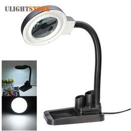 Crafts Glass Lens LED Desk Magnifier Lamp Light 5X 10X Magnifying Desktop Loupe Repair Tools with 40 LEDs Stand198u