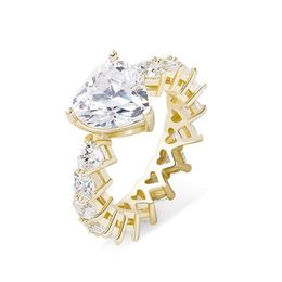 Sweet Fashion Women Rings Yellow Gold Plated Bling CZ Heart Rings Nice Gift for Girl Friend Nice Gift254A