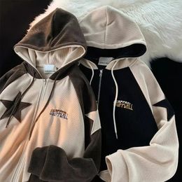 Women's Hoodies Sweatshirts American Star Patch Corduroy Cardigan Coat For Men And Women Y2k Street Retro Leisure Lazy Wind Joker Goth Couple Sweater Hoodie 231213