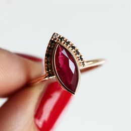 Cluster Rings Natural Rhombus Ruby Ring Cubic Zirconia Women Luxury Ladies Jewelry For Party Mother's Gift Brilliant CZ Weddi343p