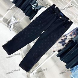 xinxinbuy 2024 Men women designer jeans pant Emboss Letter Jacquard Paris embroidery sets denim Casual pants black blue gray M-4XL